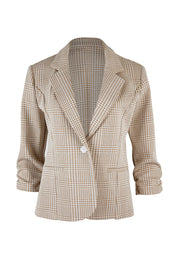 Product shot of The Keepers Houndstooth Blazer in colour Tanivory, from the front