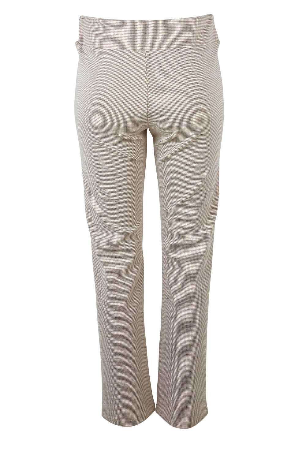 Product shot of The Keepers Pull On Jacquard Pant in colour Tanivory, from the back