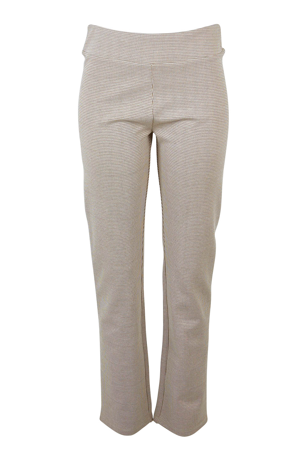 Product shot of The Keepers Pull On Jacquard Pant in colour Tanivory, from the front