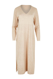 Product shot of The Comfort True Knit Midi Dress in colour Oatmeal, from the front