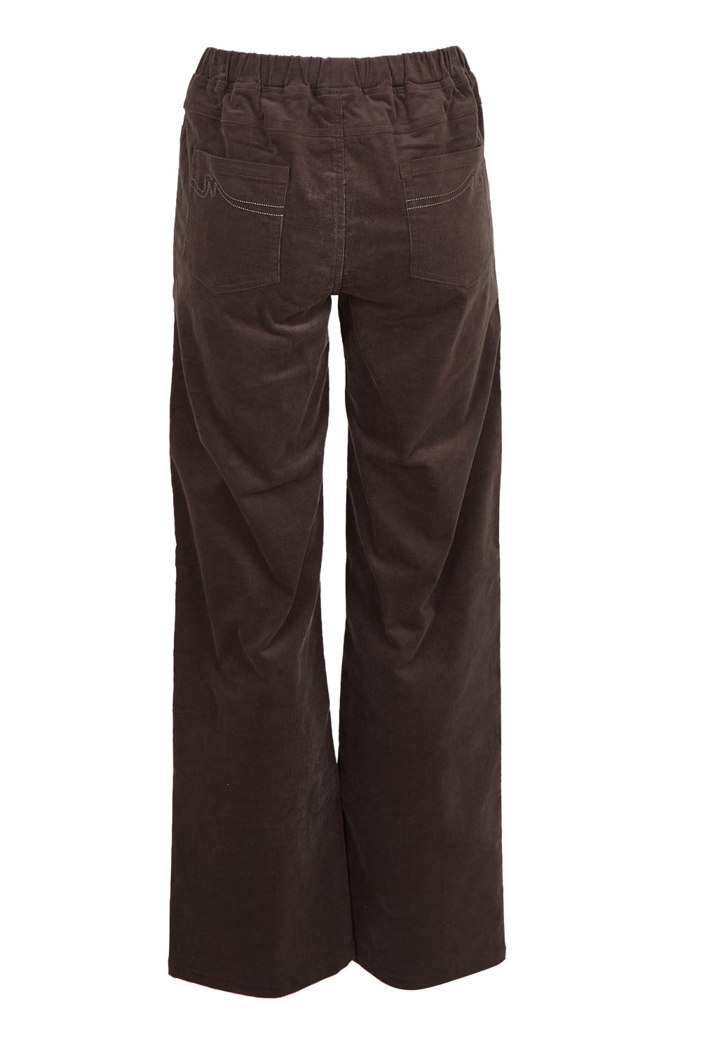 Product shot of the The Keepers Cord Pull On Wide Leg Pant – Darkcocoa in colour Darkcocoa, from the back