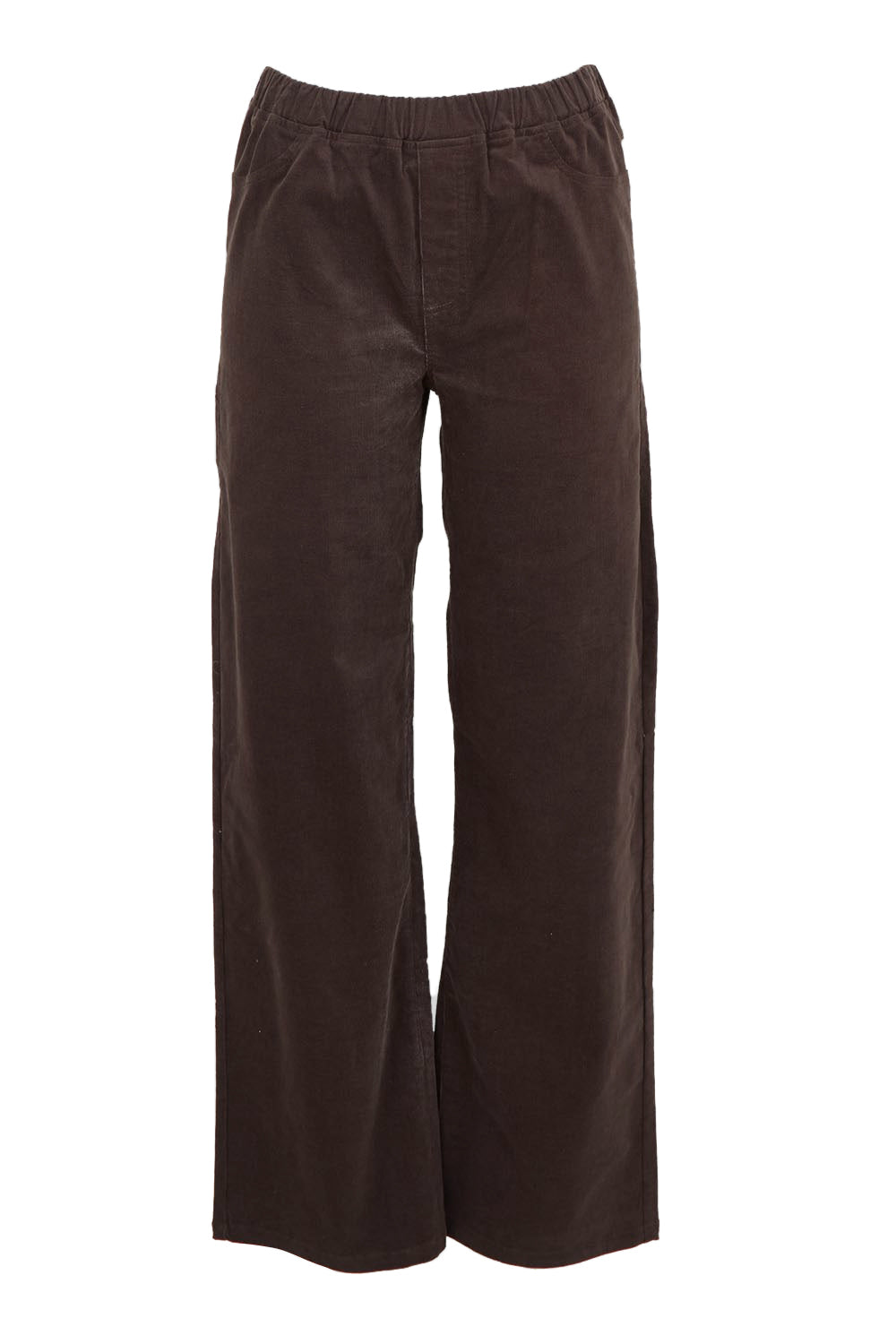 Product shot of the The Keepers Cord Pull On Wide Leg Pant – Darkcocoa in colour Darkcocoa, from the front