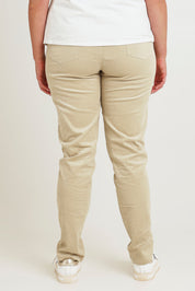 Model Chanel wearing size 16 of The Keepers Cord Pull On Pant in colour Almond, from the back