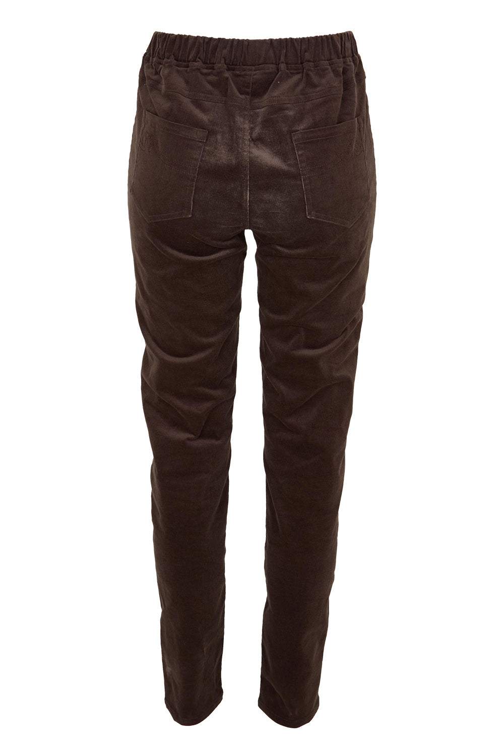 Product shot of The Keepers Cord Pull On Pant in colour Darkcocoa, from the back