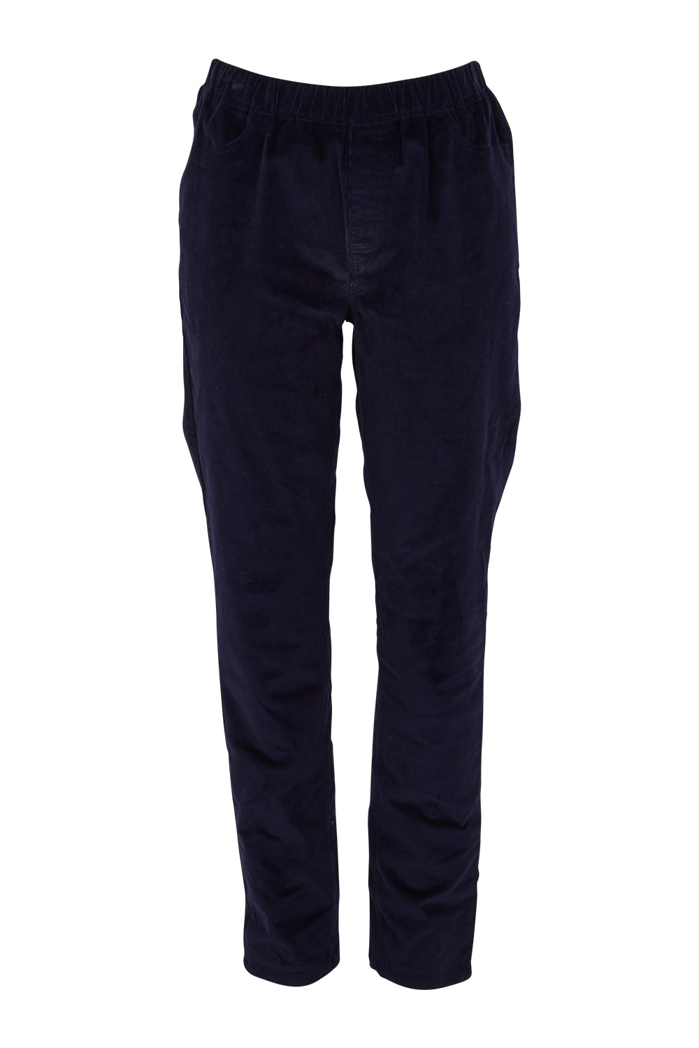 Product shot of The Keepers Cord Pull On Pant in colour Darknavy (Blue), from the front