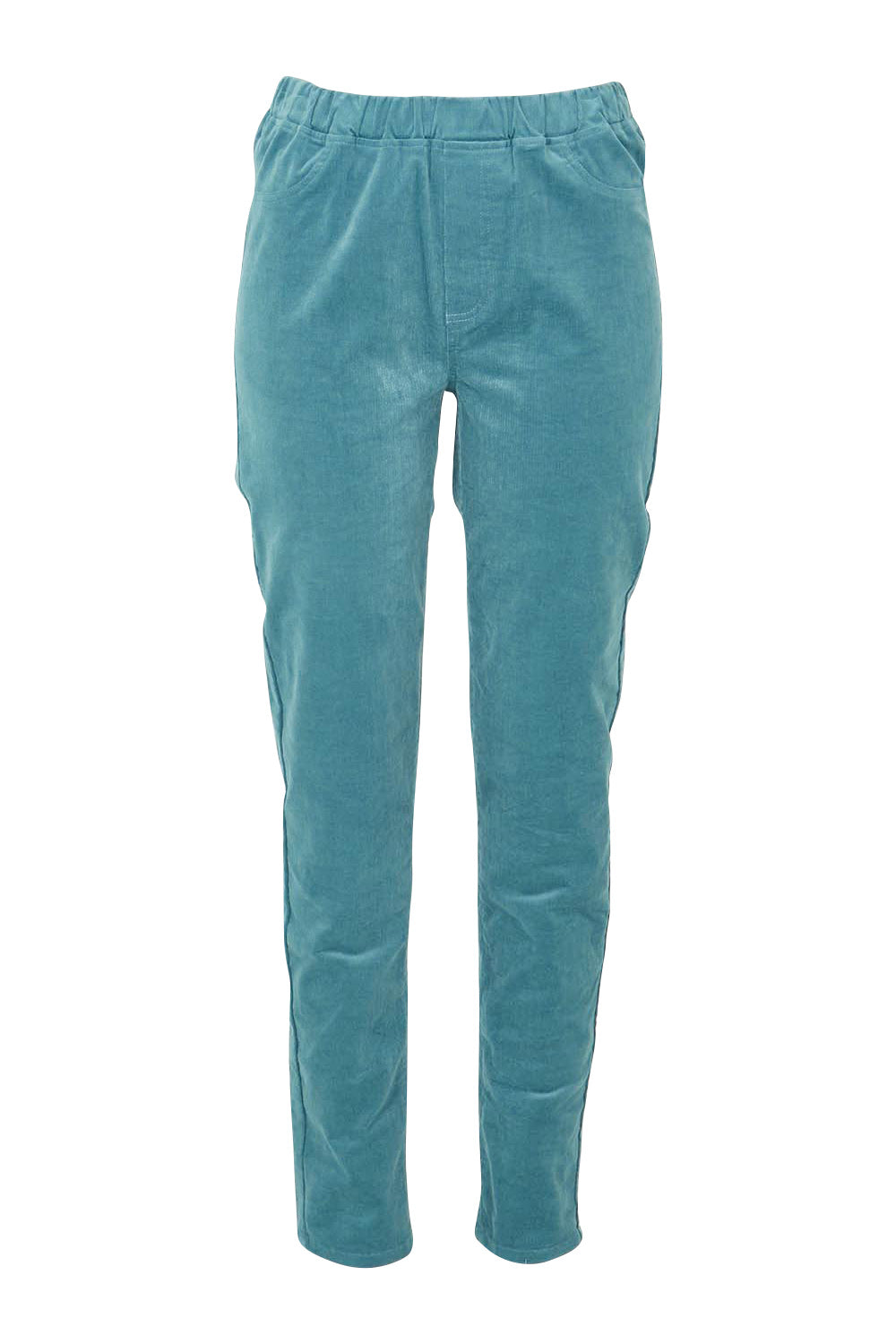 Product shot of The Keepers Cord Pull On Pant in colour Denim (Blue), from the front