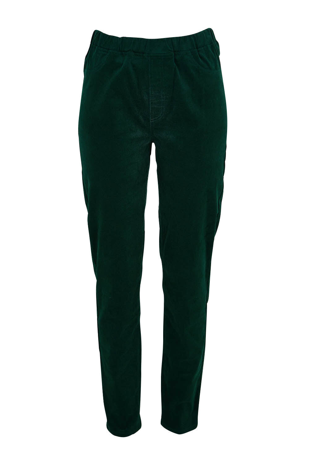 Product shot of The Keepers Cord Pull On Pant in colour Forest (Green), from the front