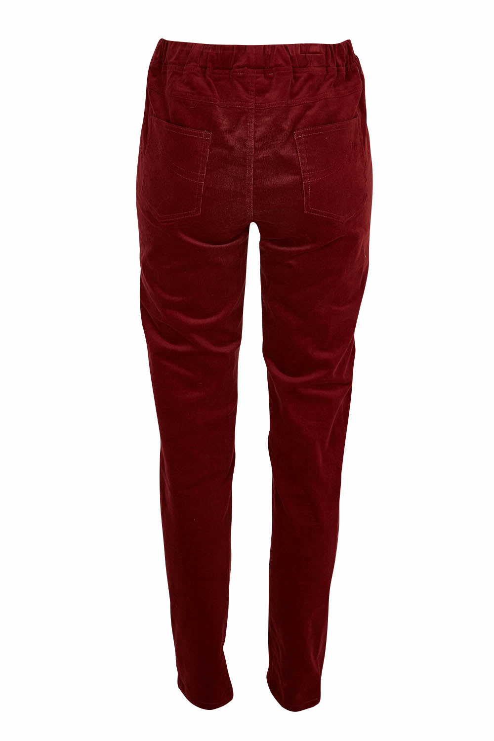 Product shot of The Keepers Cord Pull On Pant in colour Shiraz (Red), from the back