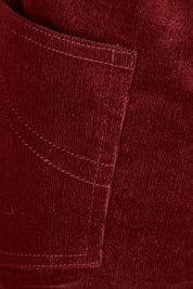 Product shot of The Keepers Cord Pull On Pant in colour Shiraz (Red), detail