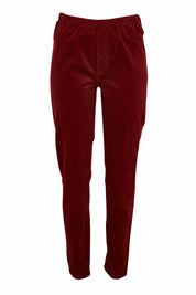 Product shot of The Keepers Cord Pull On Pant in colour Shiraz (Red), from the front