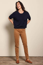 Model Amandam wearing size 10 of the The Keepers Cord Pull On Pant – Tan in colour Tan, from the front