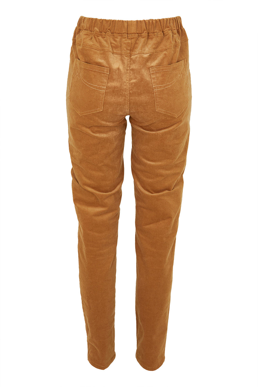 Product shot of The Keepers Cord Pull On Pant in colour Tan, from the back