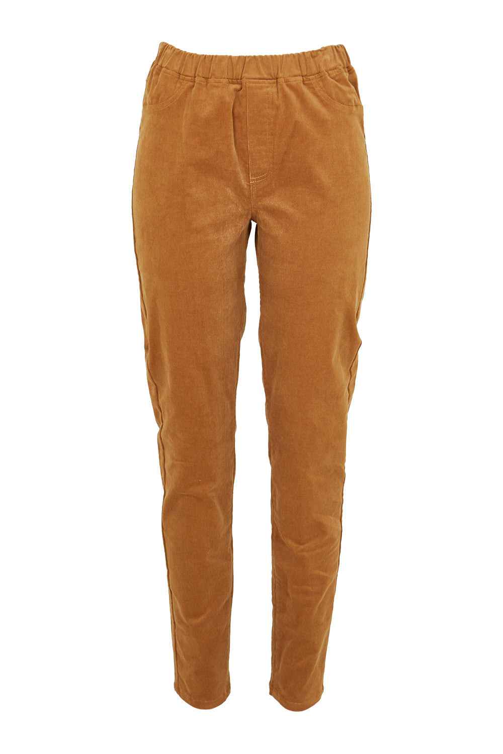 Product shot of The Keepers Cord Pull On Pant in colour Tan, from the front