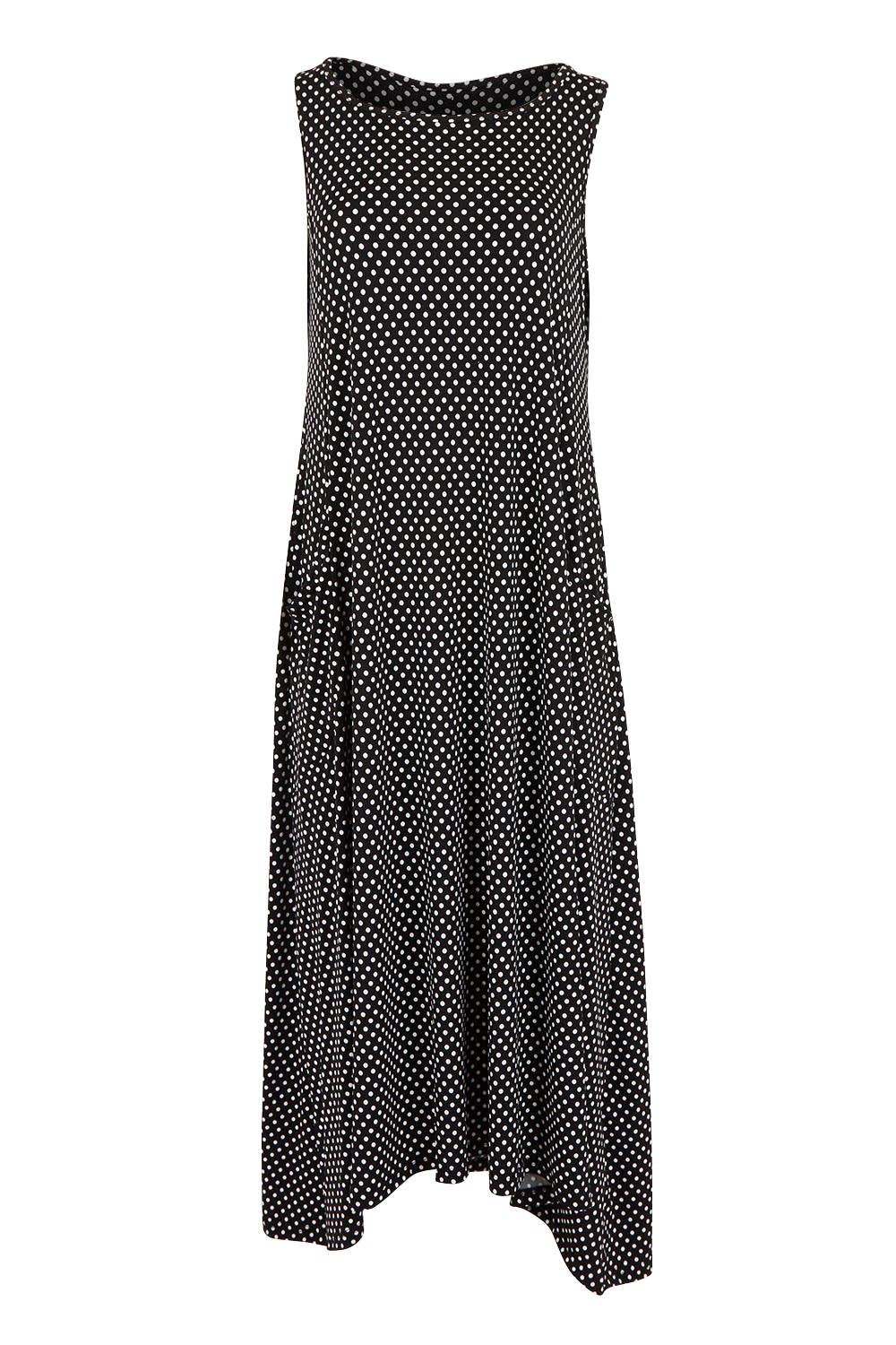 Product shot of The Easy Wear Print Maxi Dress in colour Blackspot (Black), from the front