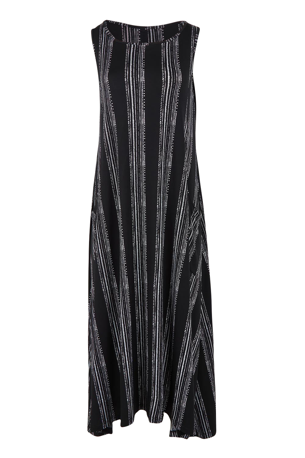 Product shot of The Easy Wear Print Maxi Dress in colour Blackwhite (Black), from the front