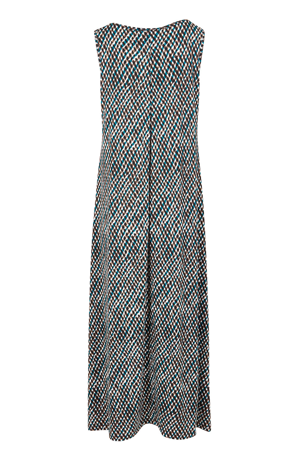 Product shot of The Easy Wear Print Maxi Dress in colour Multiprint (Blue), from the back