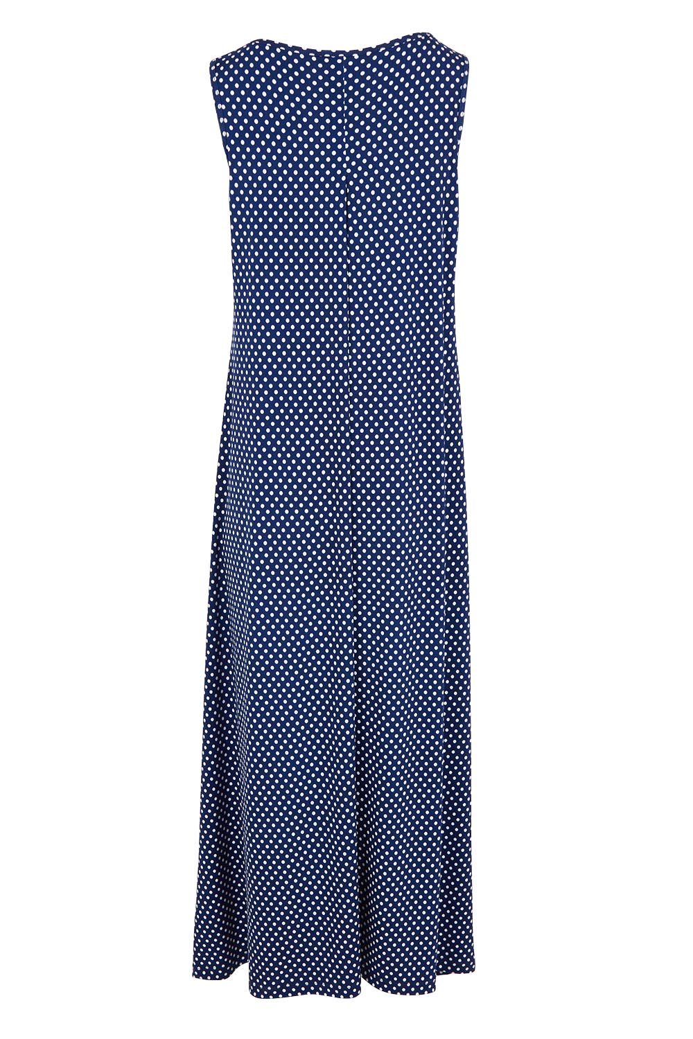 Product shot of The Easy Wear Print Maxi Dress in colour Navydot (Blue), from the back