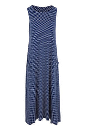 Product shot of The Easy Wear Print Maxi Dress in colour Navydot (Blue), from the front