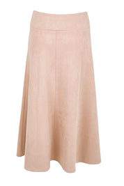 Product shot of the The Luxe Faux Suede Skirt – Baci in colour Baci, from the back
