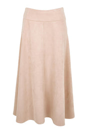Product shot of the The Luxe Faux Suede Skirt – Baci in colour Baci, from the front