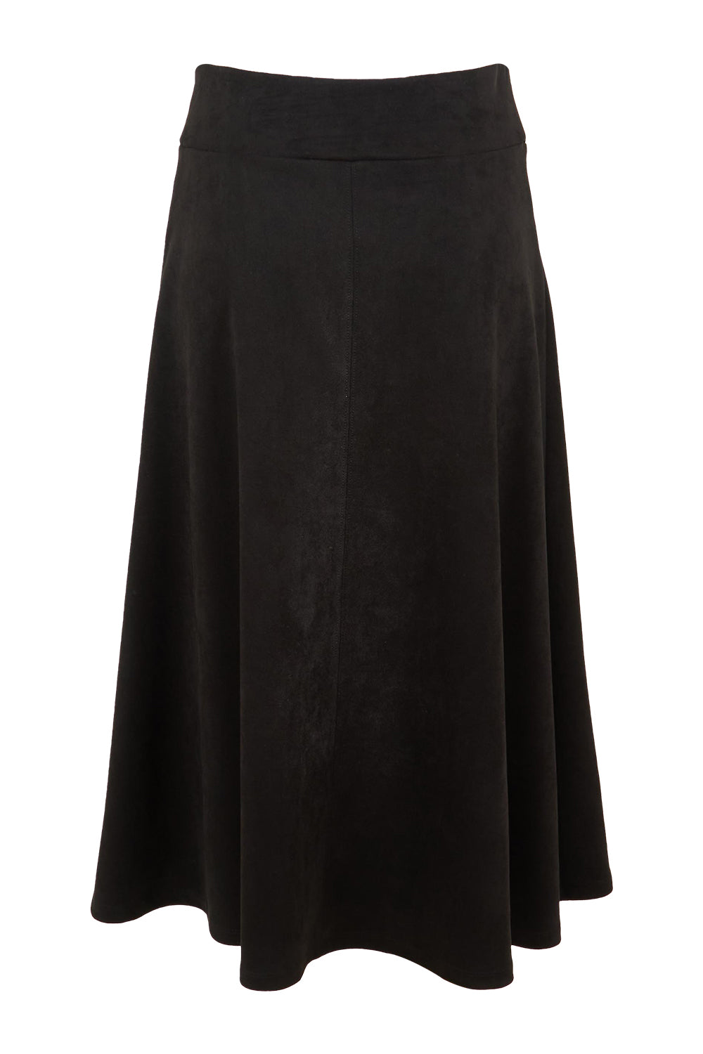 Product shot of The Luxe Faux Suede Skirt in colour Black (Black), from the back