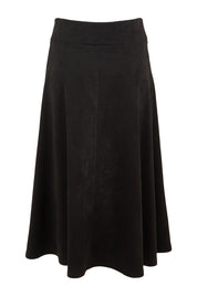 Product shot of The Luxe Faux Suede Skirt in colour Black (Black), from the back