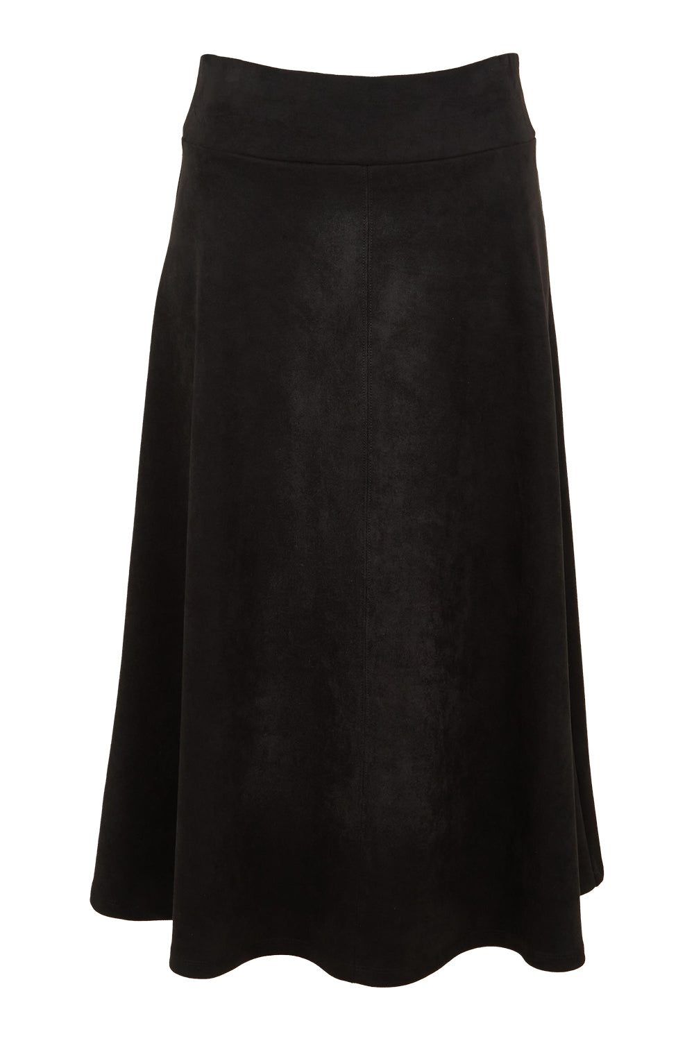 Product shot of The Luxe Faux Suede Skirt in colour Black (Black), from the front