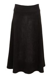 Product shot of The Luxe Faux Suede Skirt in colour Black (Black), from the front