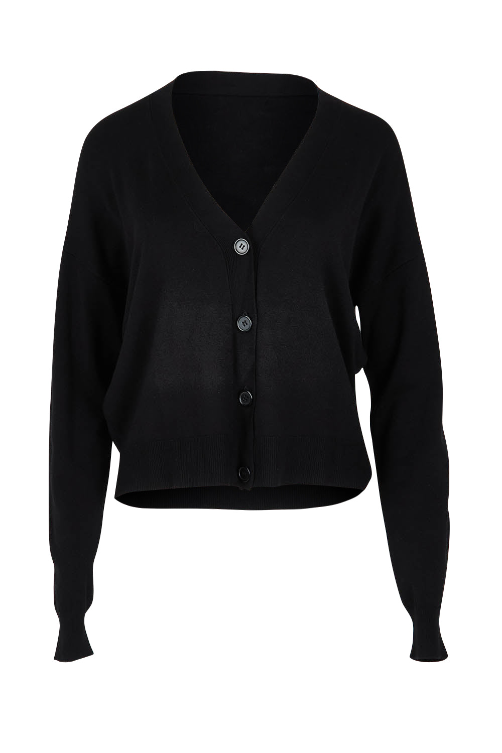 Product shot of The All Season Cropped Cardigan in colour Black (Black), from the front