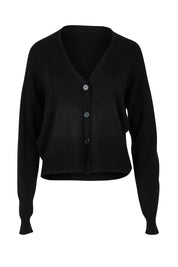 Product shot of The All Season Cropped Cardigan in colour Black (Black), from the front