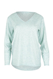 Product shot of The Keepers Linen Blend L/S Tee in colour Seafoam (Green), from the front