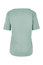 Product shot of The Keepers Square Neck Tee in colour Sage (Green), from the back