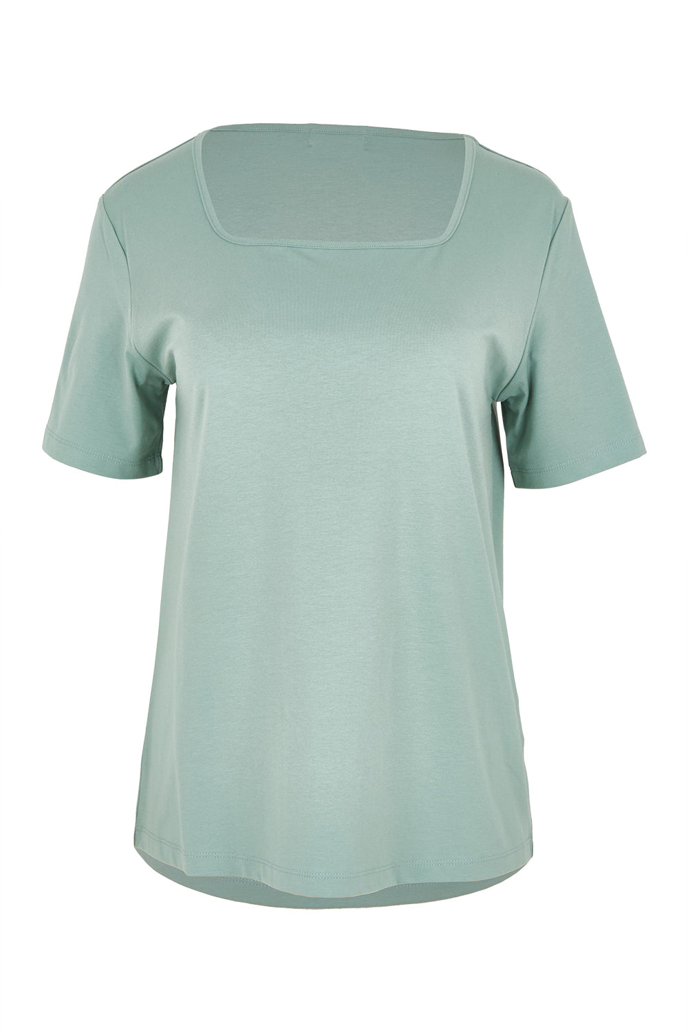 Product shot of The Keepers Square Neck Tee in colour Sage (Green), from the front