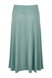 Product shot of The Bamboo Blend Print Fit & Flare Skirt in colour Aquaspot (Green), from the back