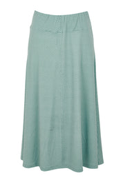 Product shot of The Bamboo Blend Print Fit & Flare Skirt in colour Aquaspot (Green), from the front