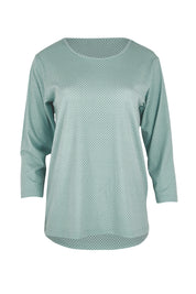 Product shot of The Bamboo Blend Printed 3/4 Slv Tee in colour Aquaspot (Green), from the front