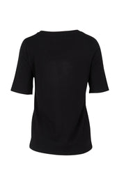 Product shot of The All Season Crew Neck Knit Tee in colour Black (Black), from the back