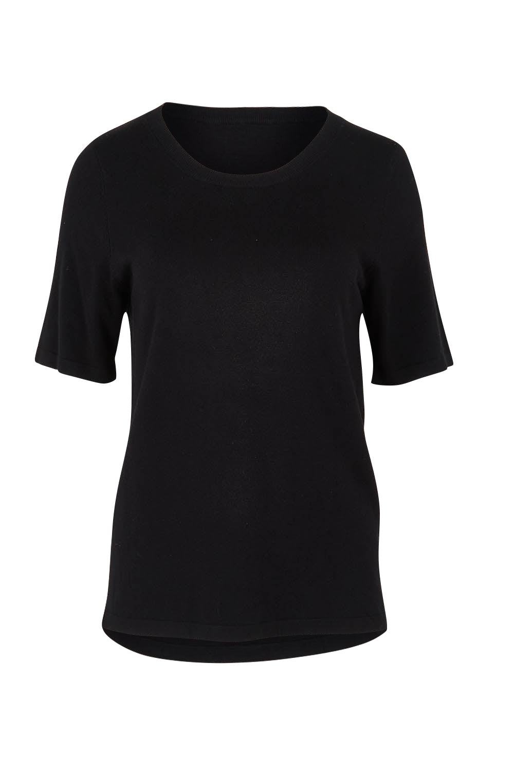 Product shot of The All Season Crew Neck Knit Tee in colour Black (Black), from the front