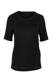 Product shot of The All Season Crew Neck Knit Tee in colour Black (Black), from the front