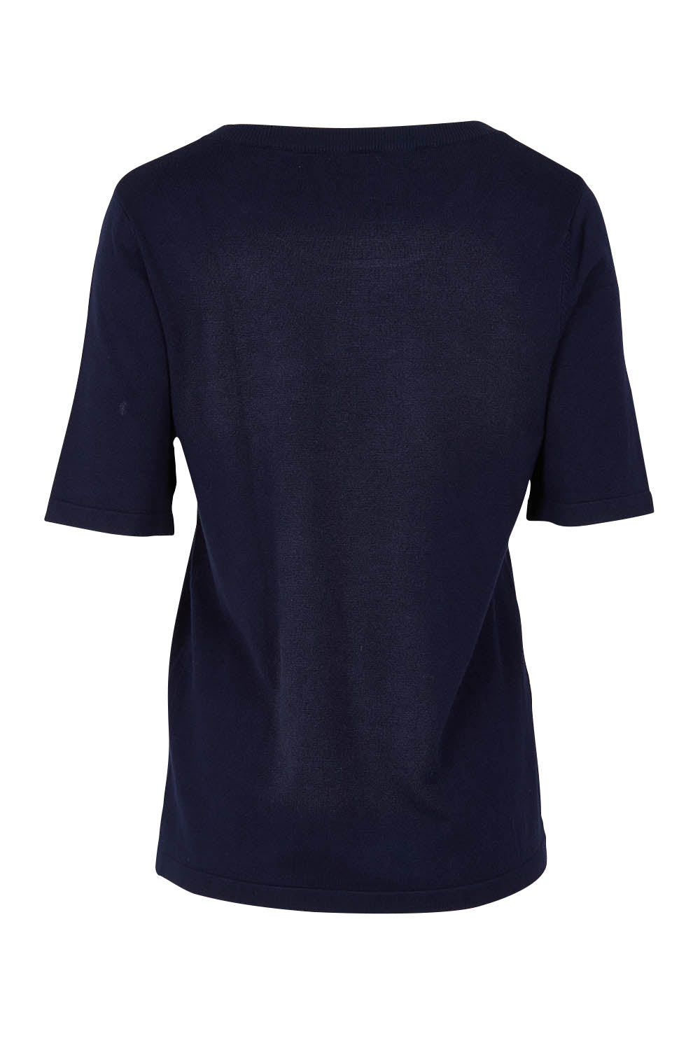 Product shot of The All Season Crew Neck Knit Tee in colour Clasicnavy (Blue), from the back