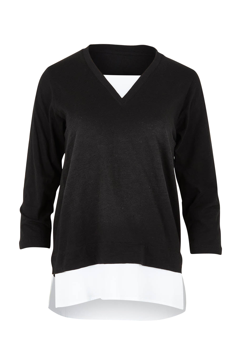 Product shot of The Keepers Layered Tee in colour Black (Black), from the front