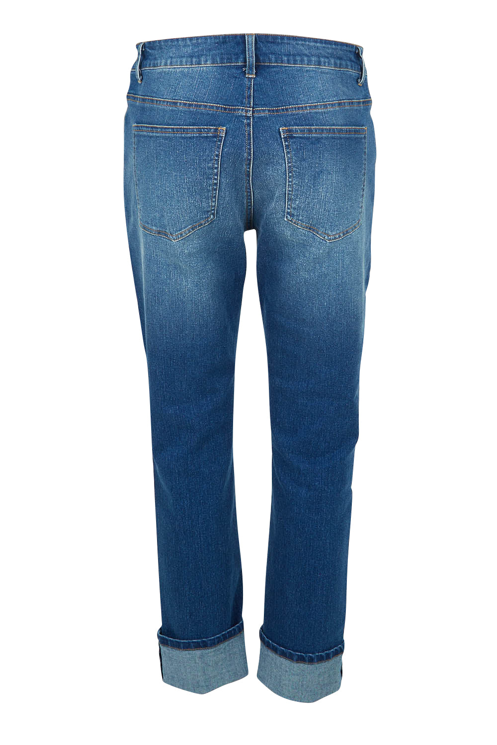 Product shot of The High Waisted Cuff Jean in colour Mediumblue (Blue), from the back