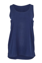 Product shot of The Keepers Essential Woven Tank in colour Navy (Blue), from the front