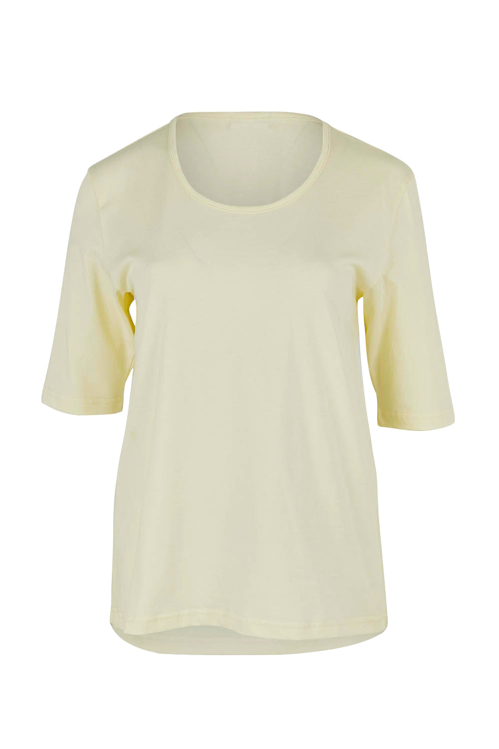 Product shot of The Luxe Pima Cotton Tee in colour Lemon, from the front