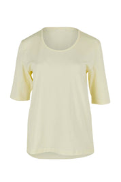 Product shot of The Luxe Pima Cotton Tee in colour Lemon, from the front