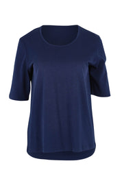 Product shot of The Luxe Pima Cotton Tee in colour Navy (Blue), from the front