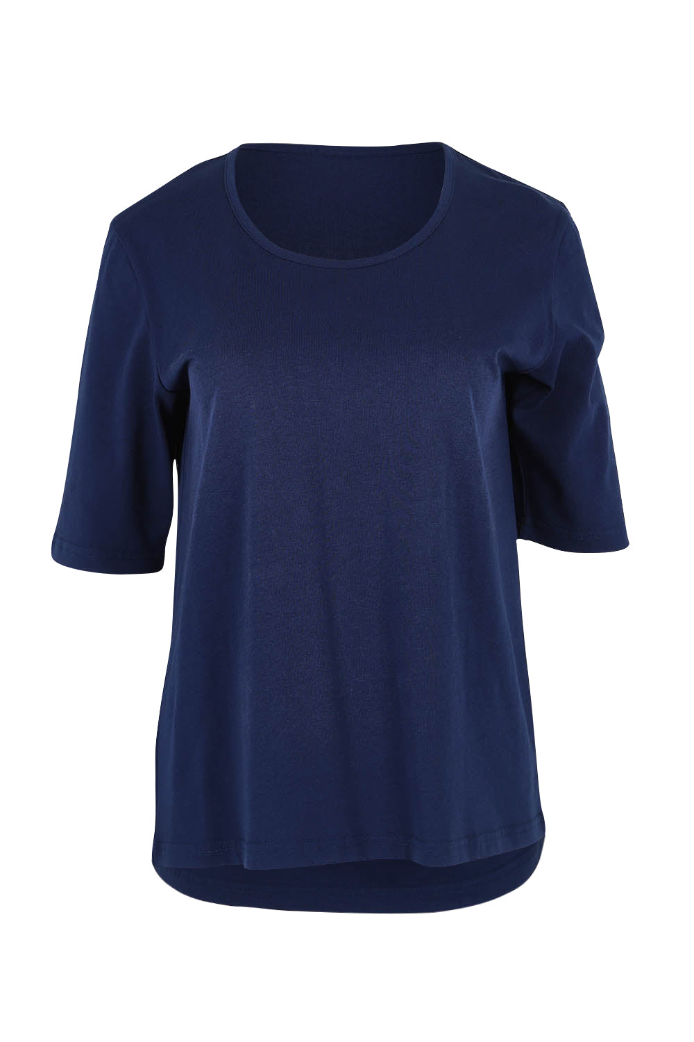 Product shot of The Luxe Pima Cotton Tee in colour Navy (Blue), from the front