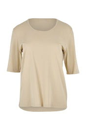Product shot of The Luxe Pima Cotton Tee in colour Nougat, from the front