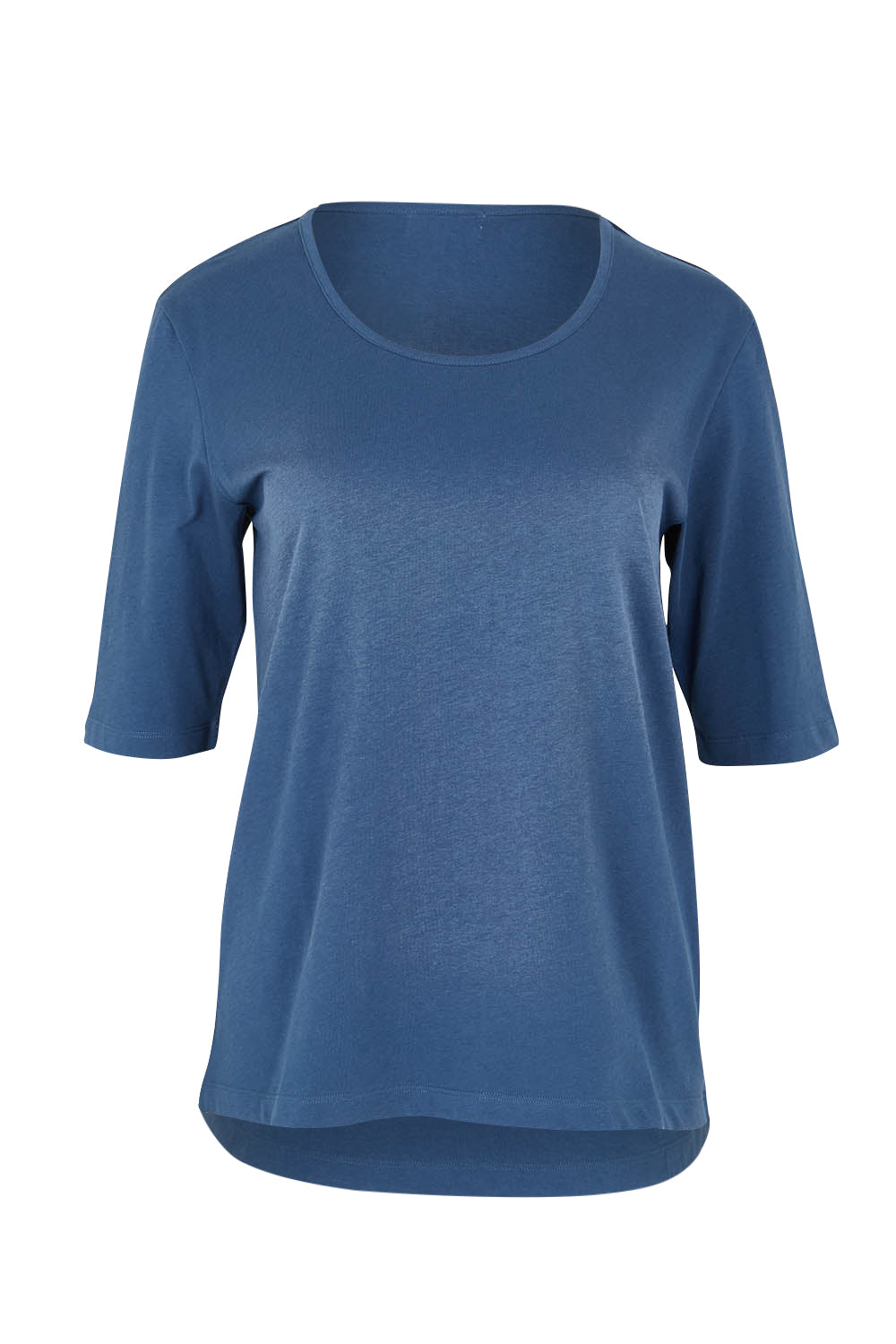 Product shot of The Luxe Pima Cotton Tee in colour Opal (Blue), from the front