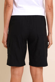 Model Amandam wearing size 10 of the The Utility Shorts  - Black in colour Black, from the back